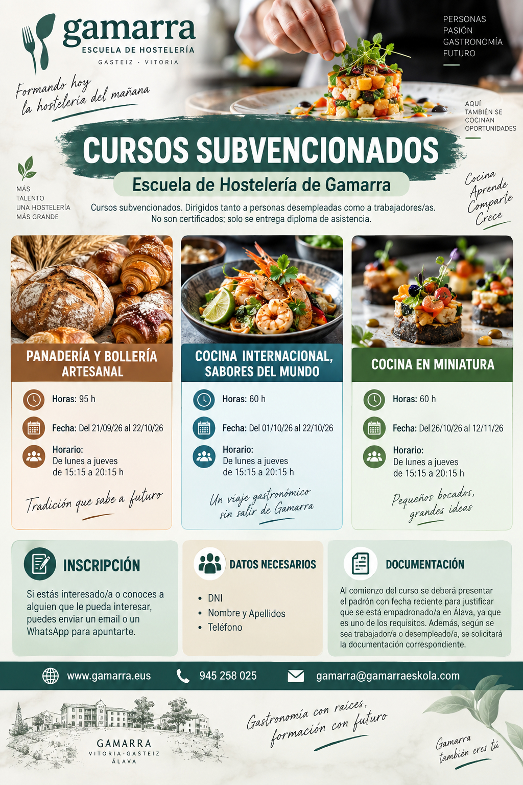 Cursos de cocina y pastelería/panadería subvencionados por la Diputación Foral de Álava